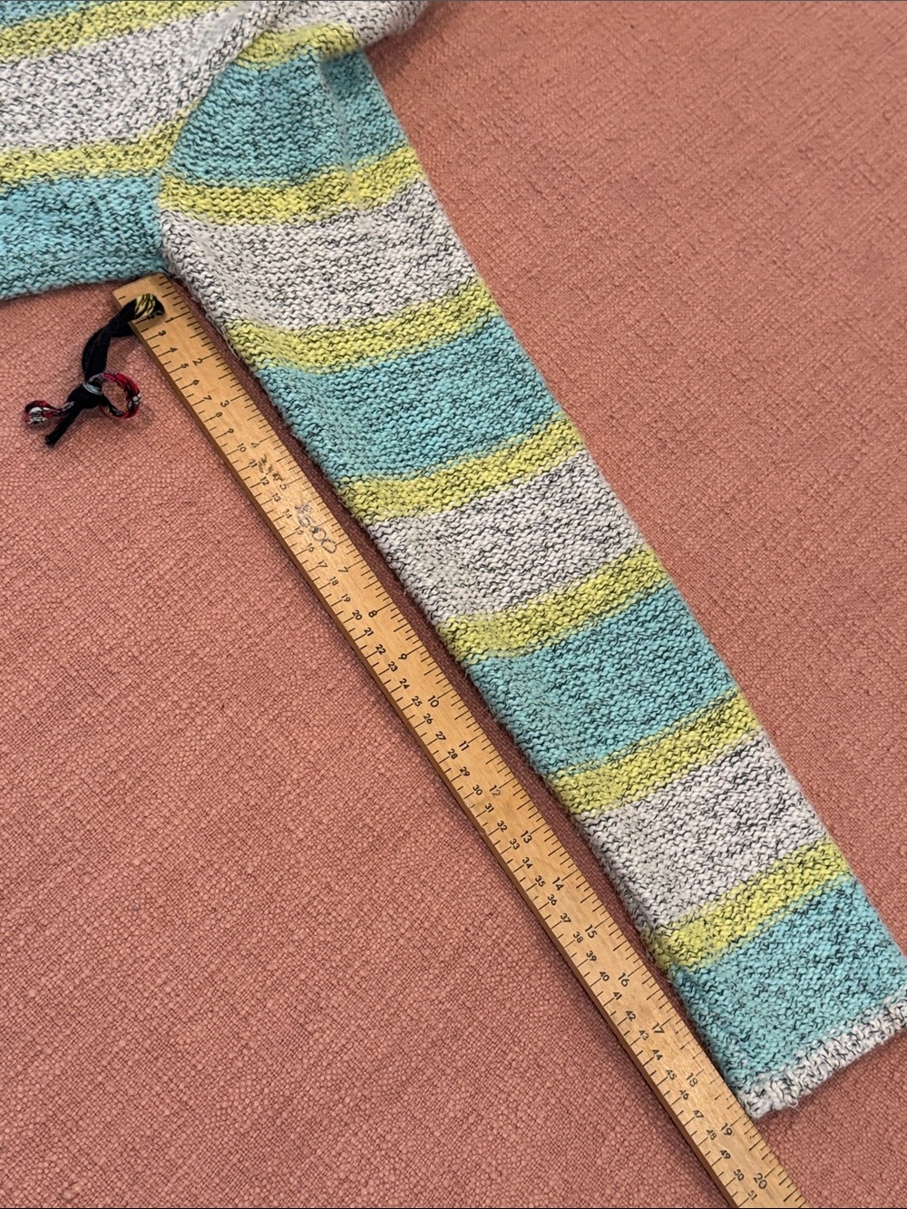 Large wm’s soft and cozy Hooded Striped Baja Sweater - Teal, Gray, Yellow - Picture 11 of 15
